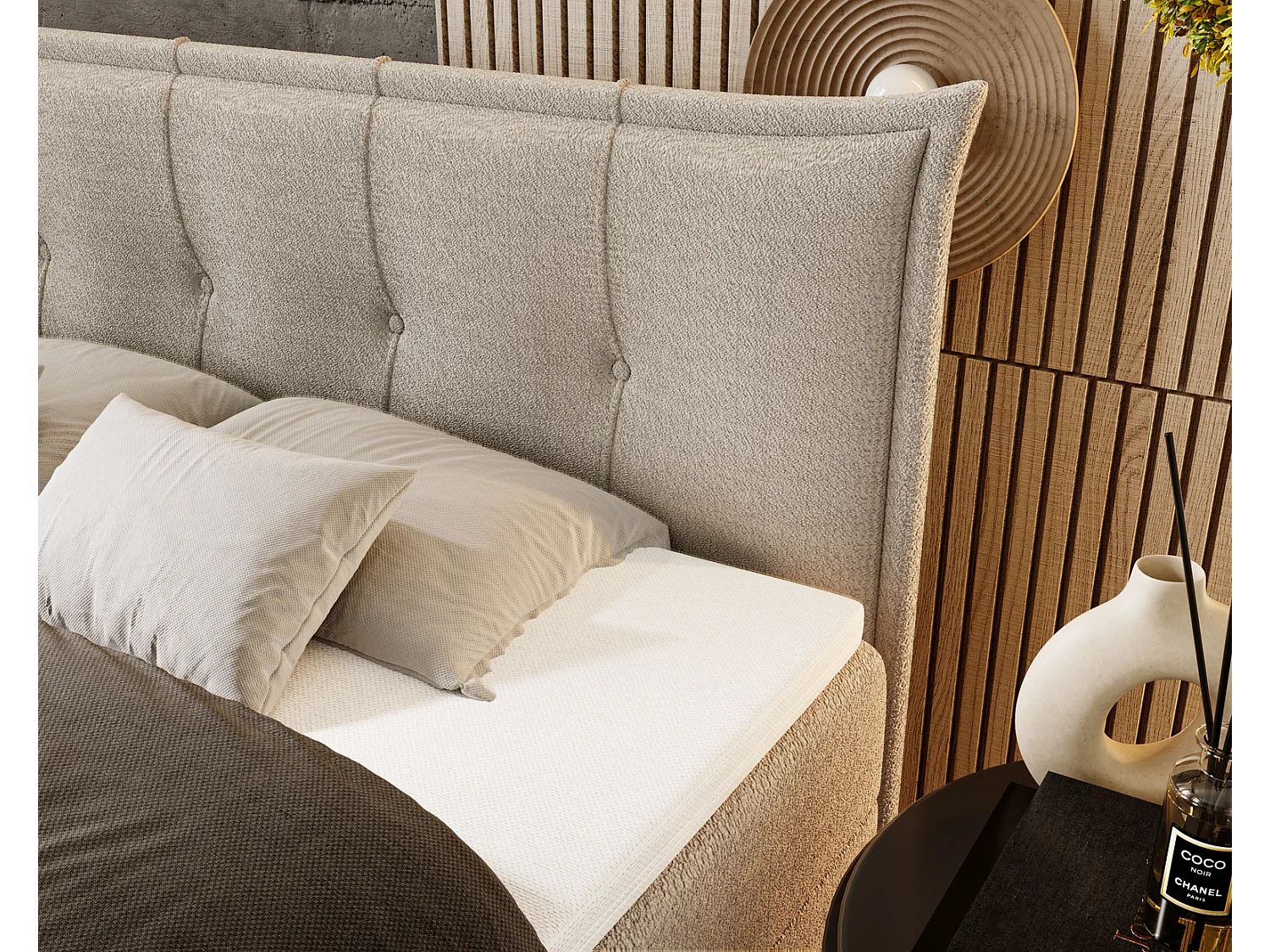 Gestoffeerd bed 140x200 Liron - Tweepersoonsbed met matras, met topper, opbergruimte, Lichtgrijs (Anthology 15)