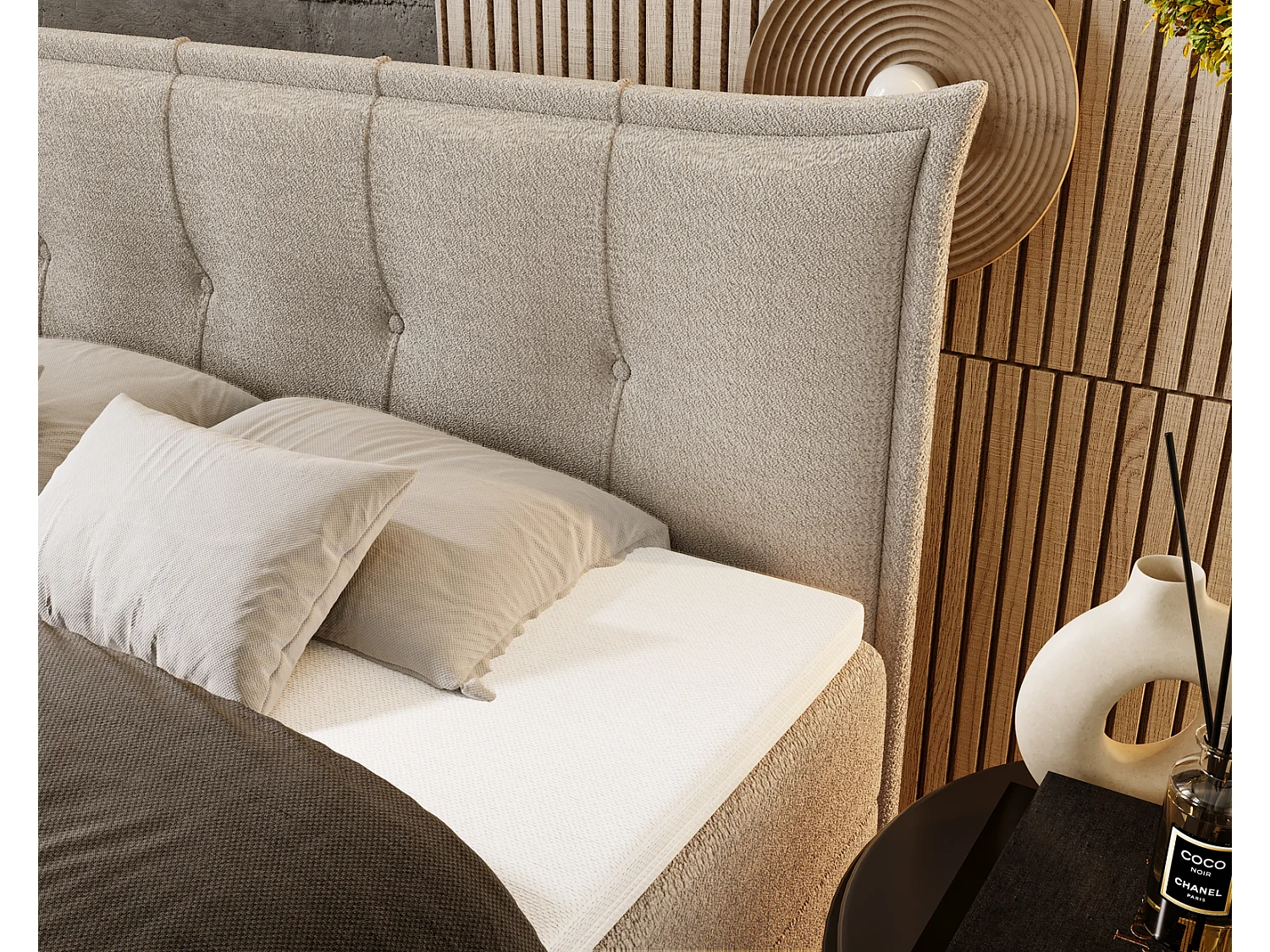 Gestoffeerd bed 180x200 Liron - Tweepersoonsbed met matras, met topper, opbergruimte, Lichtgrijs (Anthology 15)