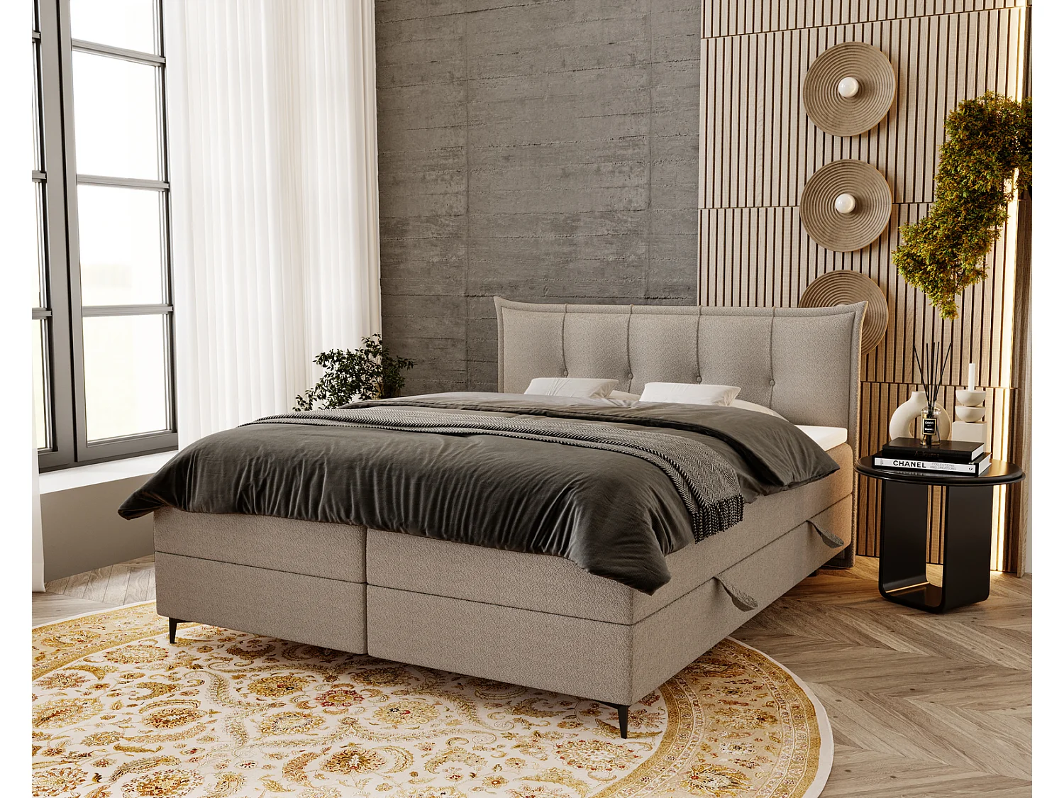 Lit adulte 180x200 avec Rangement Liron - Lit double avec matelas et surmatelas - Lit Gris clair (Anthology 15)