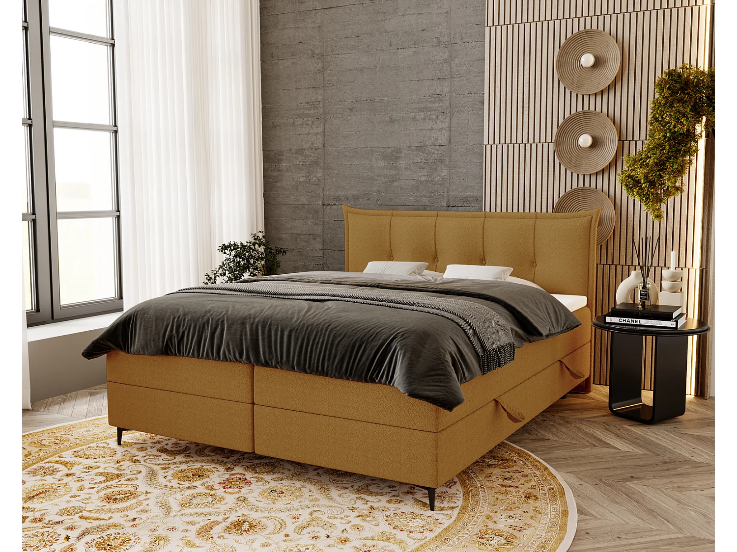 Lit adulte 160x200 avec Rangement Liron - Lit double avec matelas et surmatelas - Lit Orange (Anthology 10)