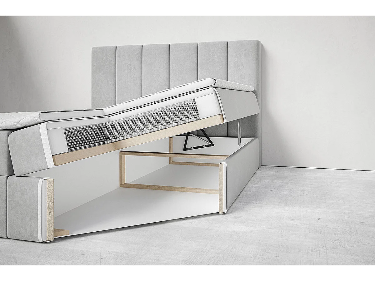 Gestoffeerd bed 160x200 met matras Rimini - bed met topper, opbergruimte, zwart (Amor Velvet 4322)