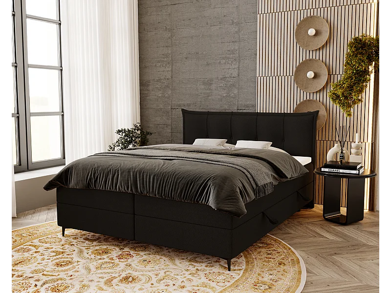 Gestoffeerd bed 180x200 Liron - Tweepersoonsbed met matras, met topper, opbergruimte, Zwart (Anthology 19)