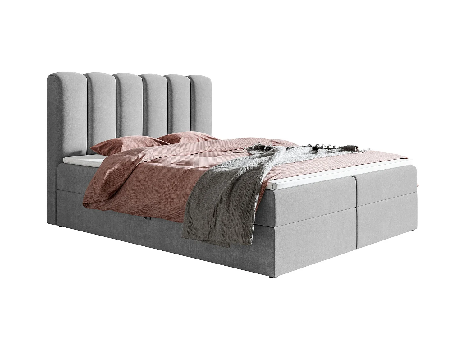 Lit double avec matelas Rimini - Surmatelas, lit 180x200 avec Rangement - Gris clair (Jasmine 90)
