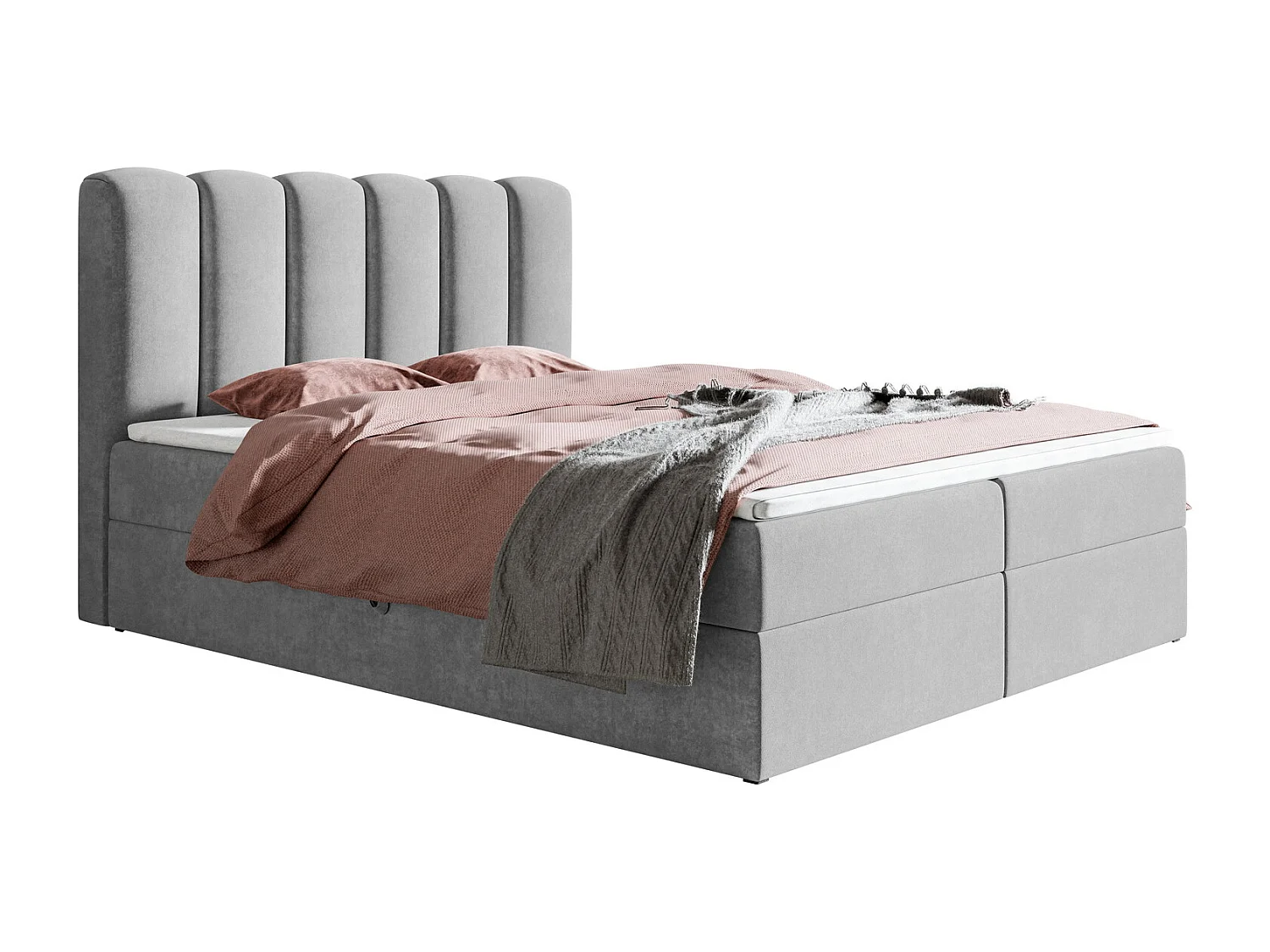 Lit double avec matelas Rimini - Surmatelas, lit 180x200 avec Rangement - Gris clair (Jasmine 90)