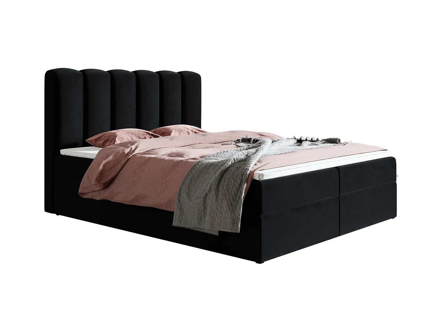 Lit double avec matelas Rimini - Surmatelas, lit 180x200 avec Rangement - Noir (Amor Velvet 4322)