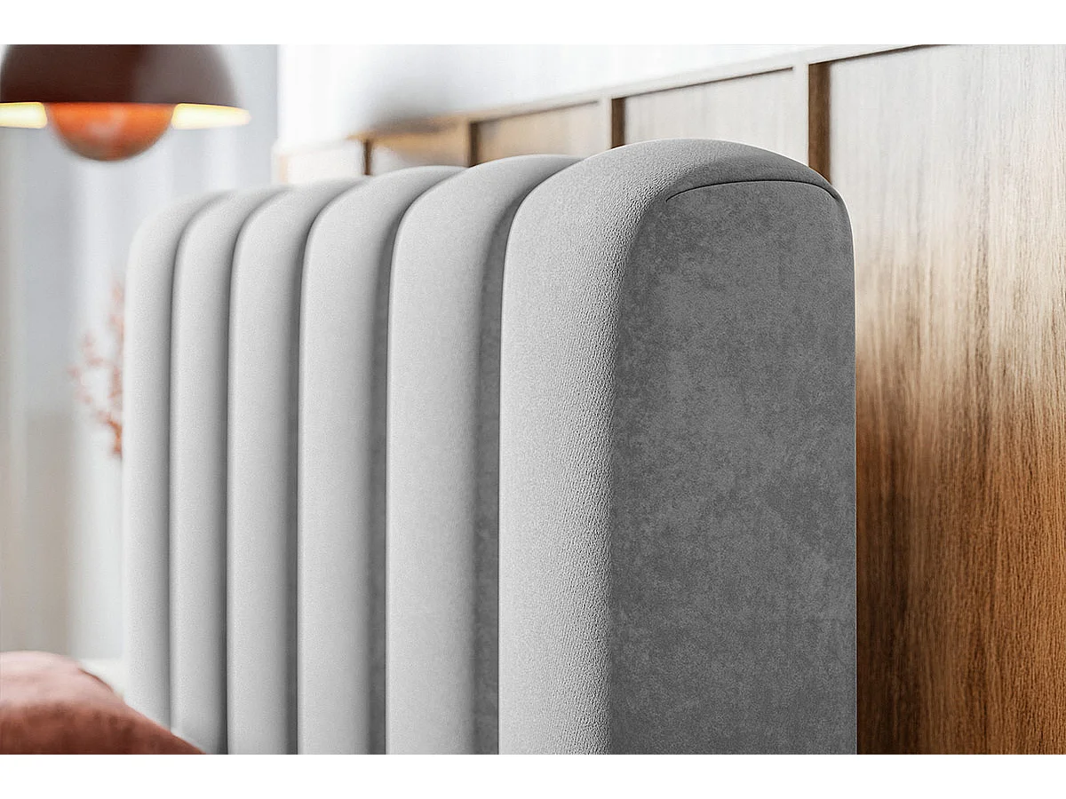 Emporius Rimini łóżko kontynentalne 180x200 z materacem H3 - łóżko dwuosobowe, topper, pojemnik - tkanina aksamitna, czarny (Amor Velvet 4322)