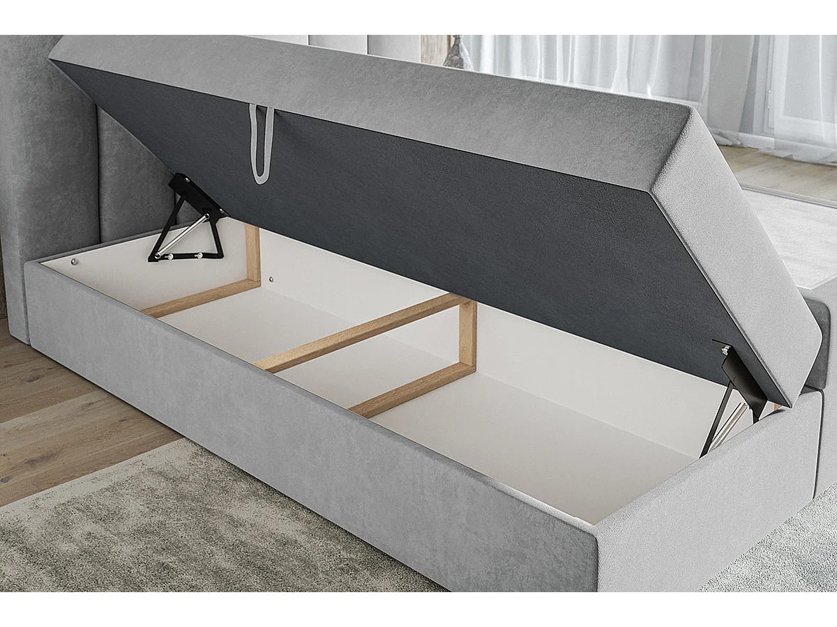 Emporius Rimini łóżko kontynentalne 180x200 z materacem H3 - łóżko dwuosobowe, topper, pojemnik - tkanina aksamitna, czarny (Amor Velvet 4322)