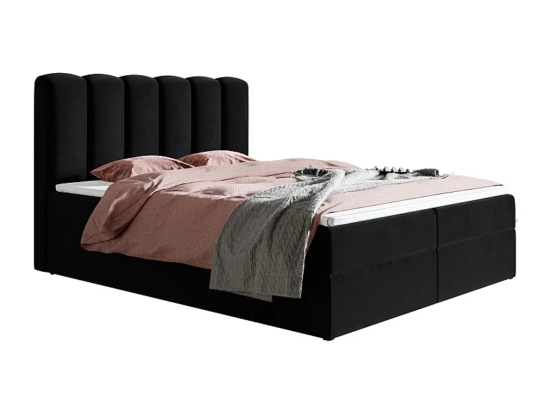 Gestoffeerd bed 180x200 met matras Rimini - bed met topper, opbergruimte, zwart (Amor Velvet 4322)