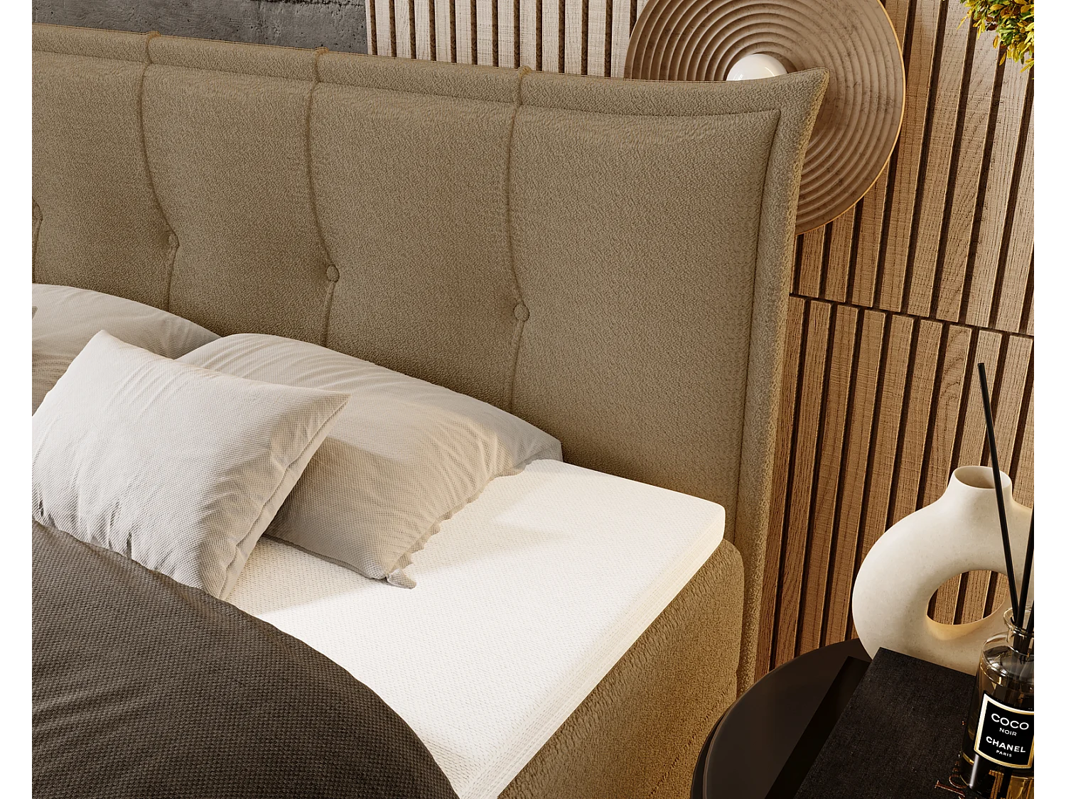 Lit adulte 160x200 avec Rangement Liron - Lit double avec matelas et surmatelas - Lit Beige (Anthology 3)