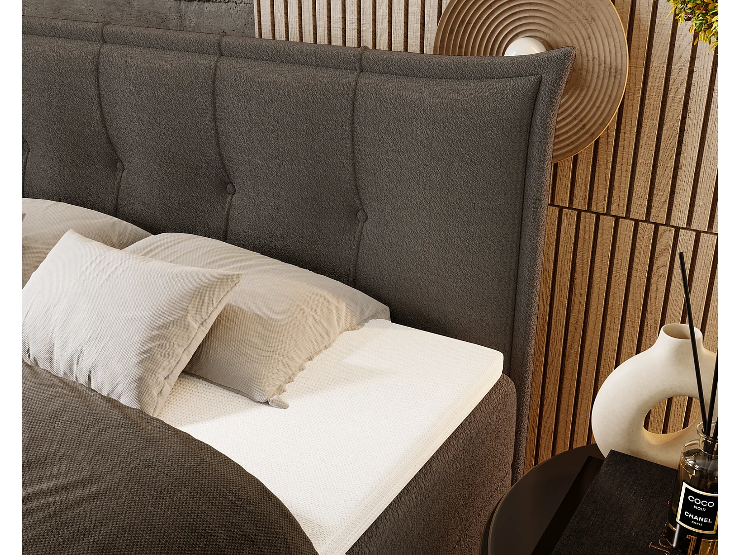 Lit adulte 200x200 avec Rangement Liron - Lit double avec matelas et surmatelas - Lit Gris foncé (Anthology 18)