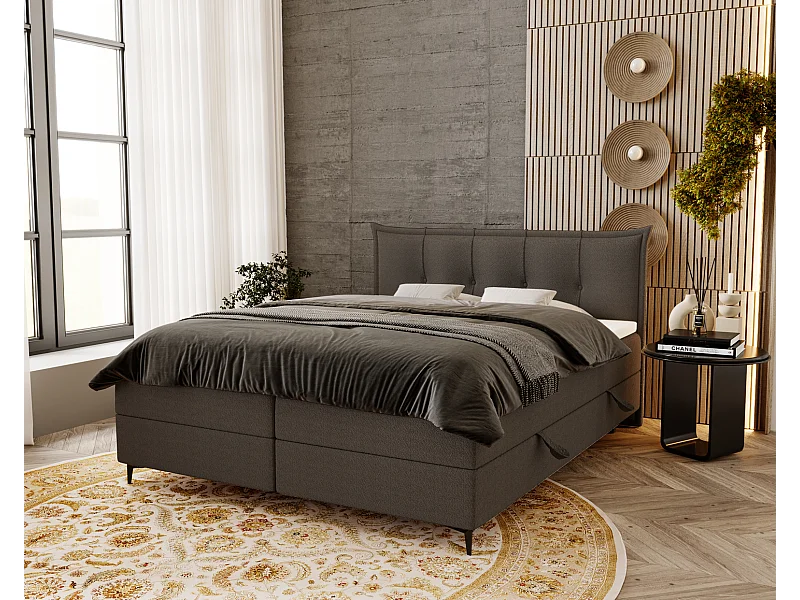 Lit adulte 200x200 avec Rangement Liron - Lit double avec matelas et surmatelas - Lit Gris foncé (Anthology 18)