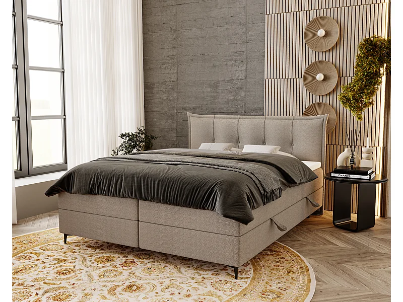 Lit adulte 200x200 avec Rangement Liron - Lit double avec matelas et surmatelas - Lit Gris clair (Anthology 15)