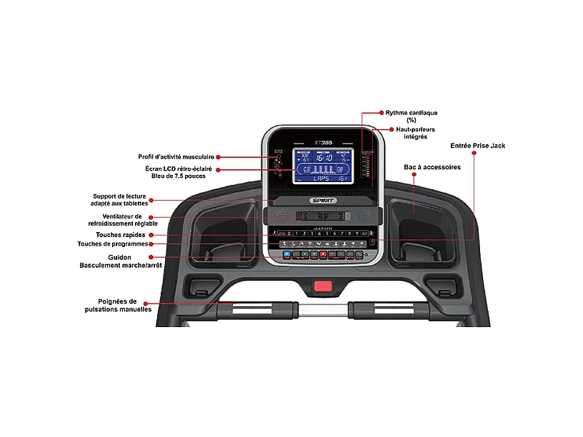 Tapis de course Motorisé 19 KM/H XT385 - Spirit Fitness