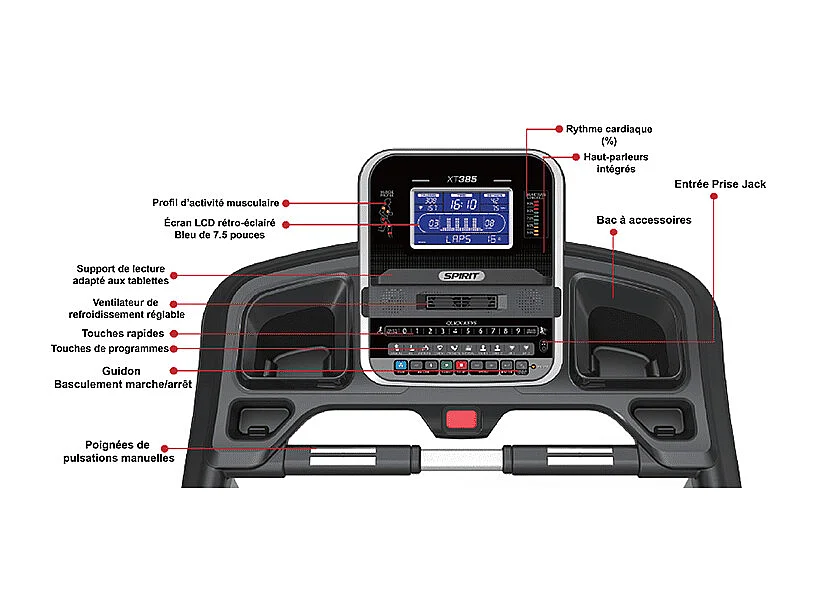Tapis de course Motorisé 19 KM/H XT385 - Spirit Fitness