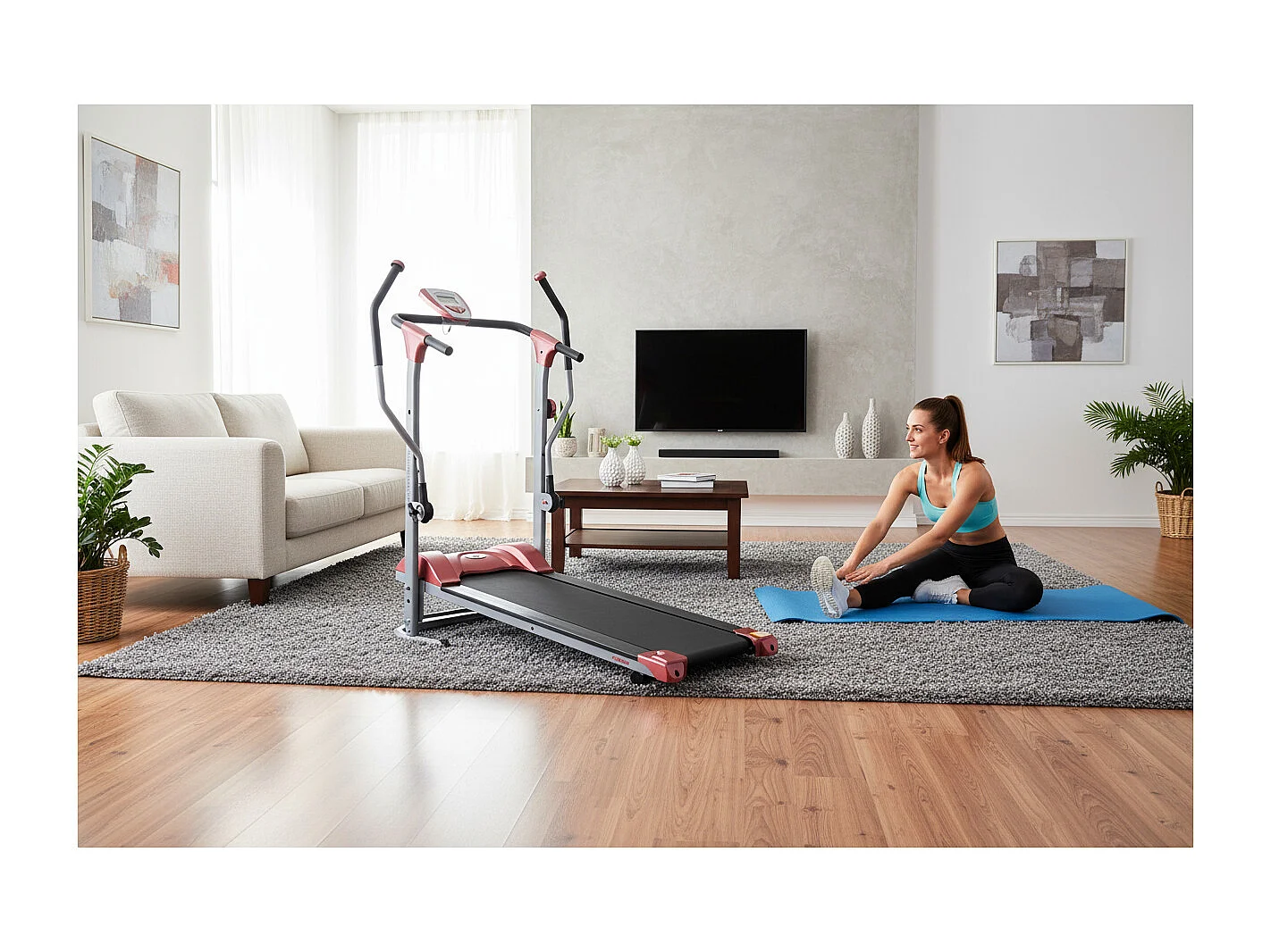 Tapis de course magnétique avec bras 2 en 1 - O'Fitness - Maison/Appartement - Compteur 5 fonctions