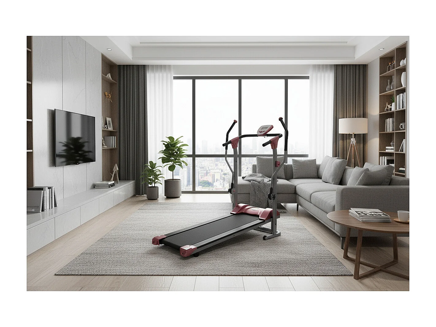 Tapis de course magnétique avec bras 2 en 1 - O'Fitness - Maison/Appartement - Compteur 5 fonctions