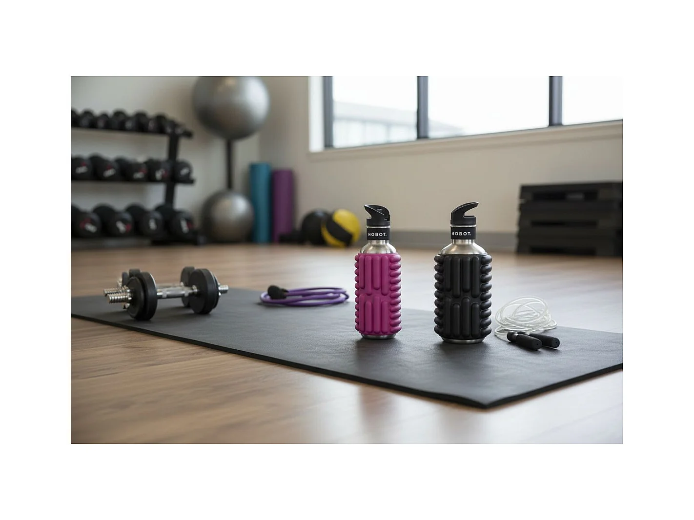 Bouteille de sport - Mobot - Fonction 2 en 1 rouleau de massage - Bleu clair