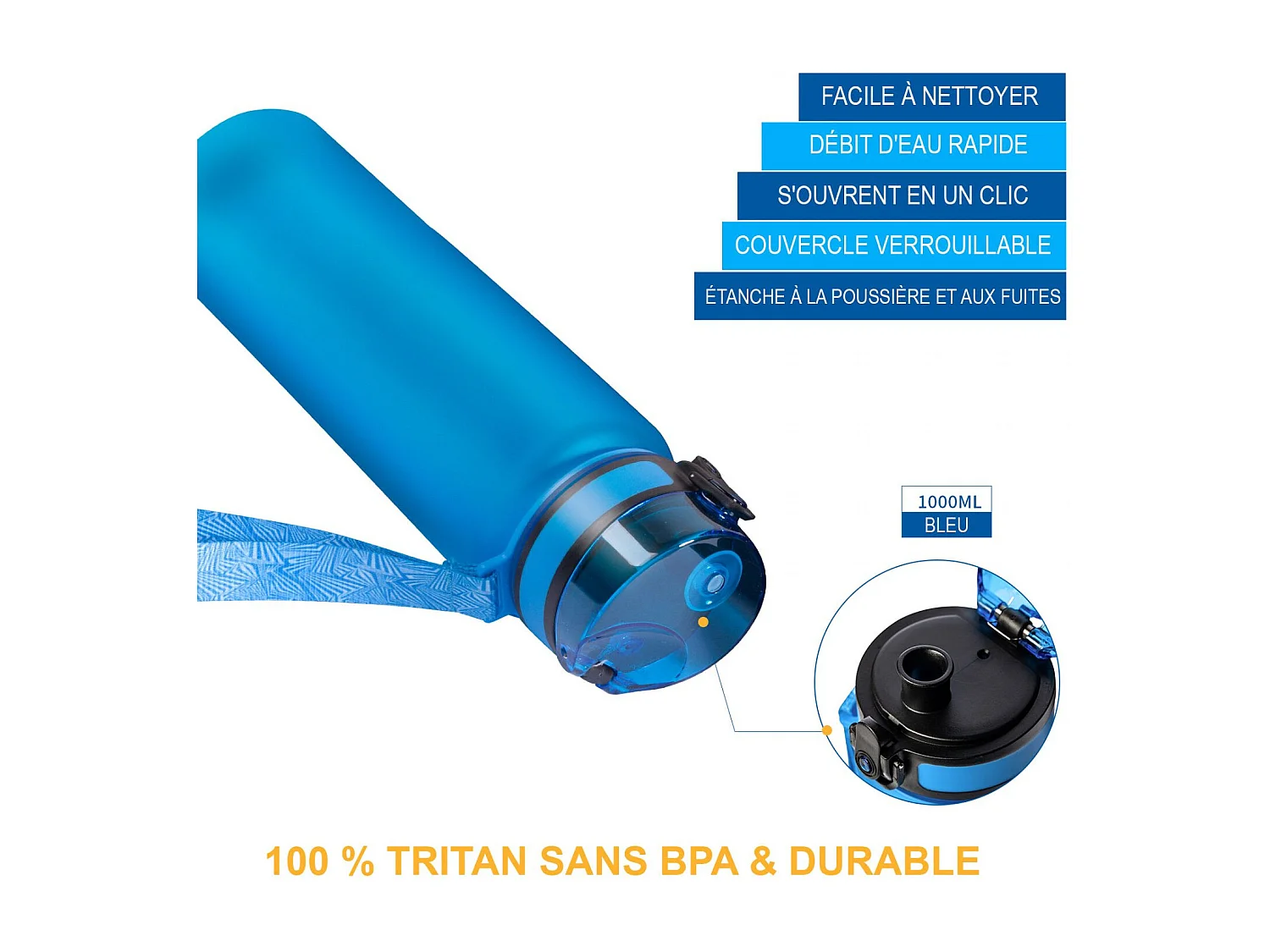 Bouteille d'hydratation - Kingcamp - En Tritan - Contenance : 1 Litre