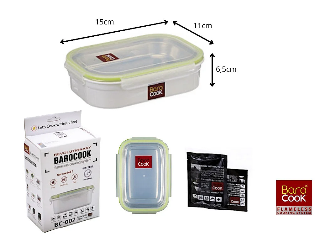 Contenant à repas rectangulaire auto chauffant - Barocook - Contenance : 320 ml