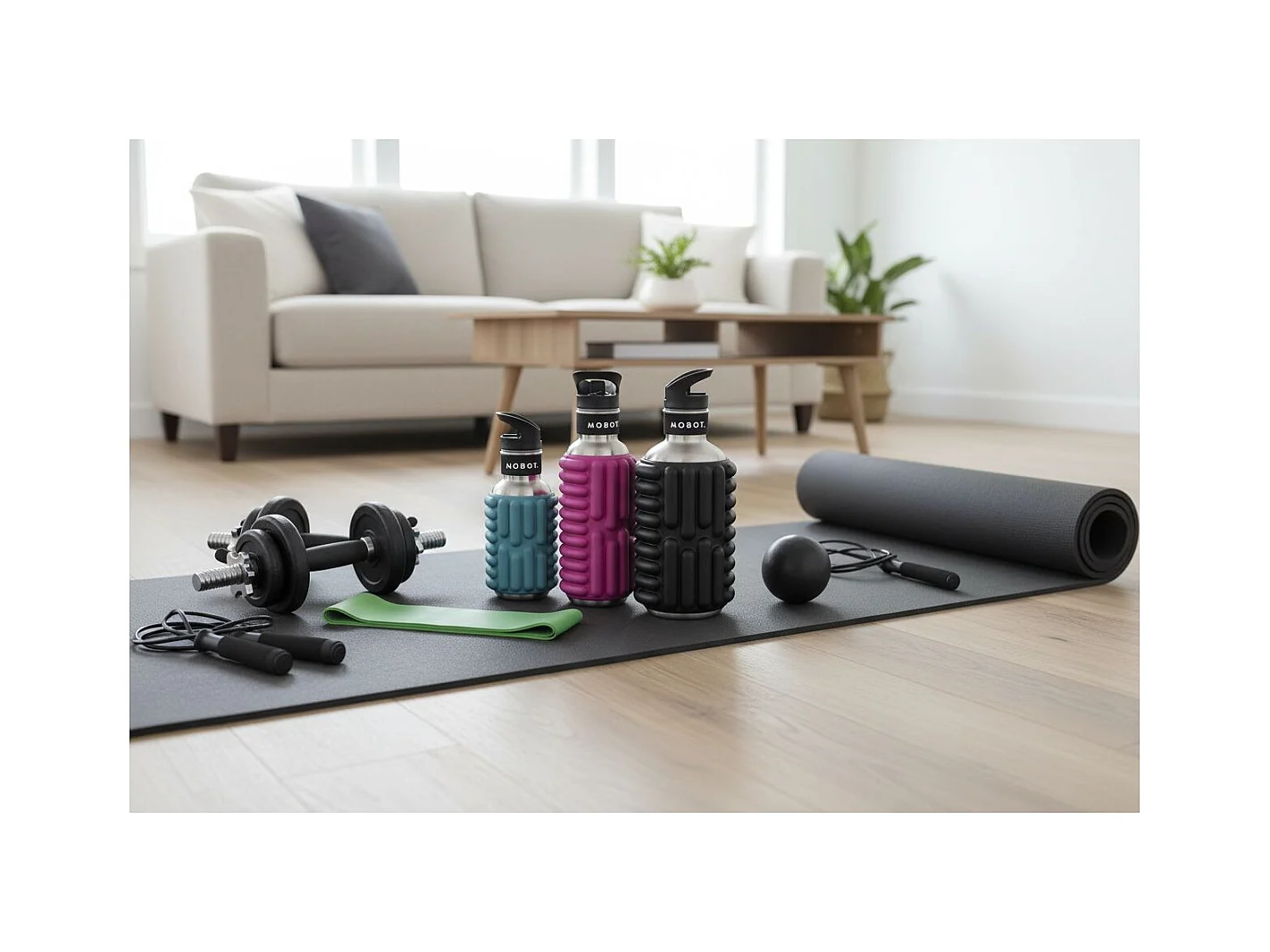 Bouteille de sport - Mobot - Fonction 2 en 1 rouleau de massage - Rose