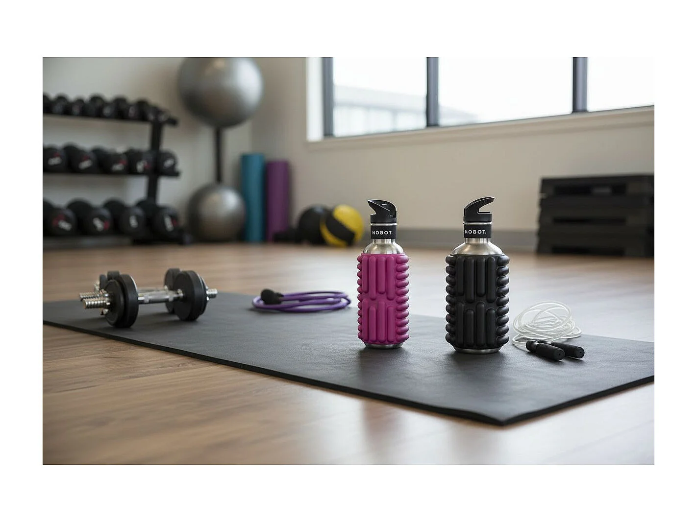 Bouteille de sport - Mobot - Fonction 2 en 1 rouleau de massage - Noir