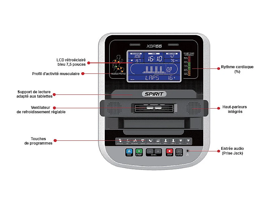 Vélo de Fitness connecté semi allongé - Spirit - Modèle XBR55 - Bluetooth/App - Maison/Appartement