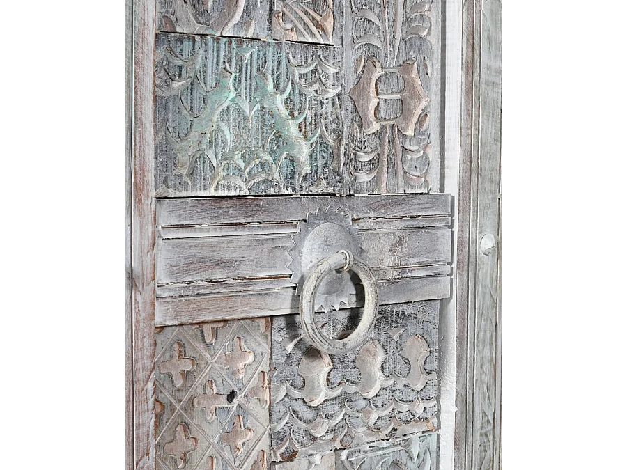 Viva - Armoire 2 portes en bois massif de manguier sculptée