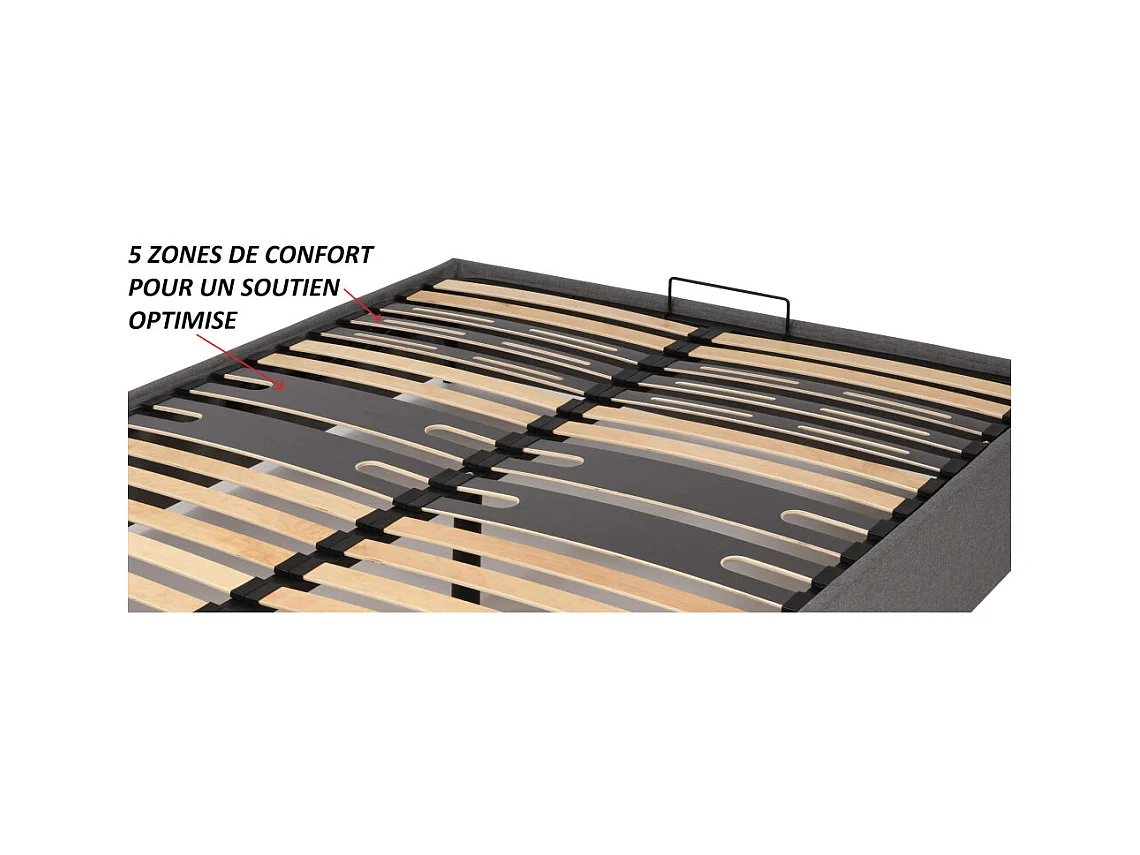 Lit coffre Savio - 160x200 - Tissu déco gris clair - 36 lattes bois - Gain de place