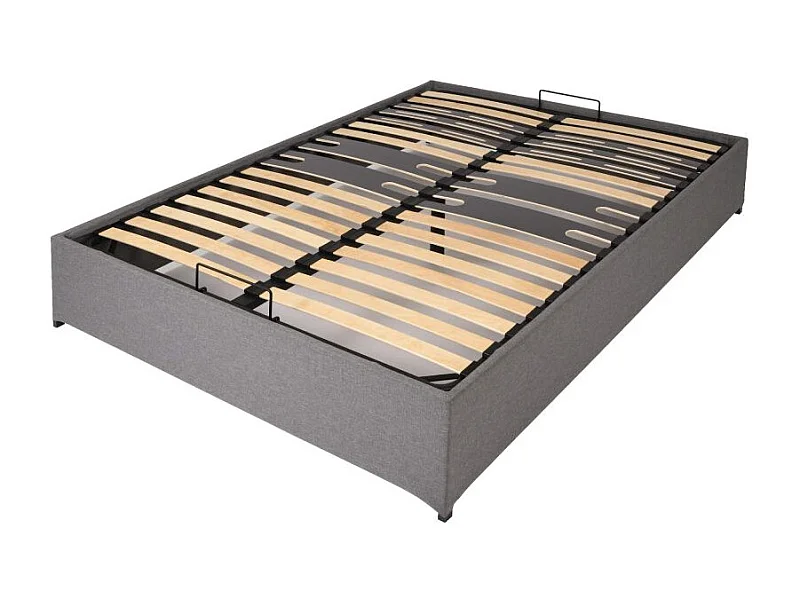 Lit coffre Savio - 160x200 - Tissu déco gris clair - 36 lattes bois - Gain de place
