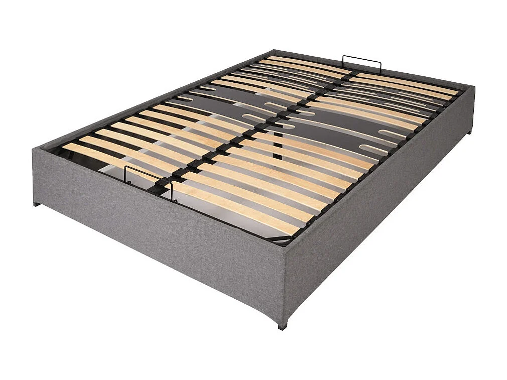 Lit coffre Savio - 140x190 - Tissu déco gris clair - 36 lattes bois - Gain de place