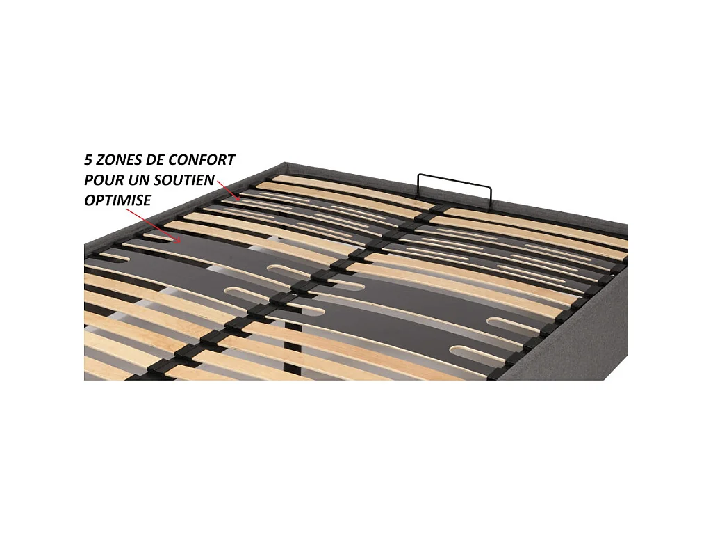 Lit coffre Savio - 140x190 - Tissu déco gris clair - 36 lattes bois - Gain de place
