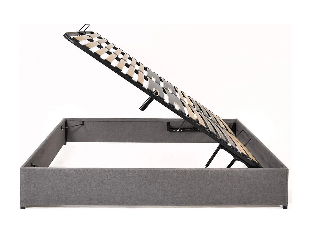Lit coffre Savio - 140x190 - Tissu déco gris clair - 36 lattes bois - Gain de place