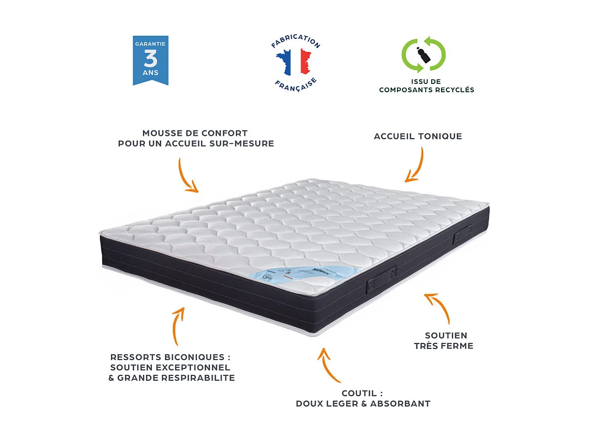 Matelas 80x190 Rubis - Ressorts - Hauteur 21 cm - Soutien très ferme