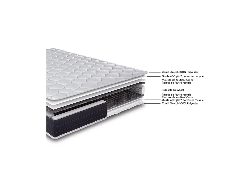 Matelas 80x190 Rubis - Ressorts - Hauteur 21 cm - Soutien très ferme