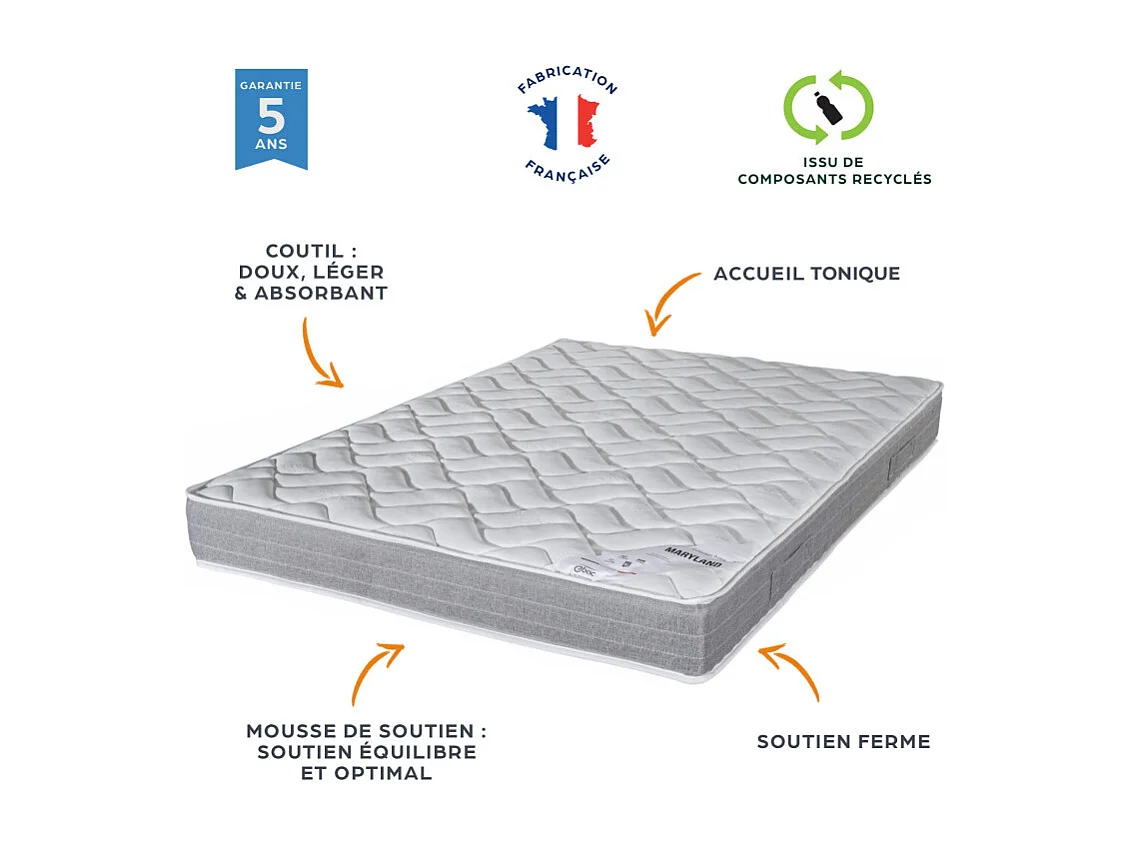Matelas 160x200 Maryland - Mousse - Hauteur 20 cm - 3 zones - Soutien ferme