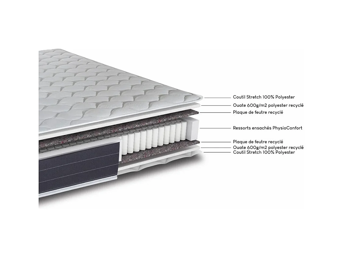 Matelas 120x190 Rhodes - Ressorts ensachés - Hauteur 24 cm - Soutien ferme