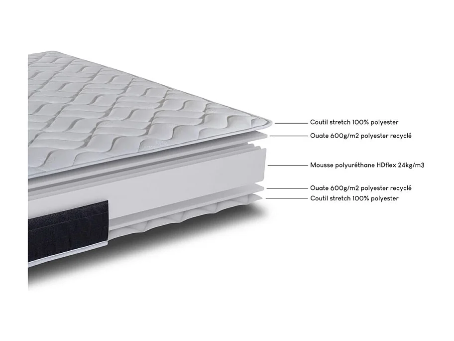 Matelas 120x190 Malta - Mousse - Hauteur 20 cm - 3 zones - Soutien très ferme