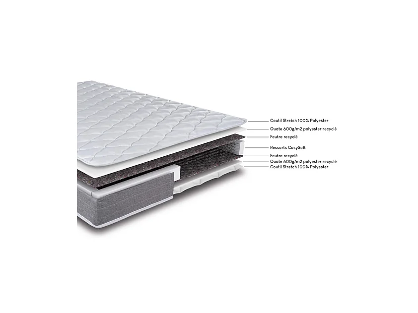 Matelas 90x190 Ryad - Ressorts - Hauteur 21 cm - Soutien très ferme