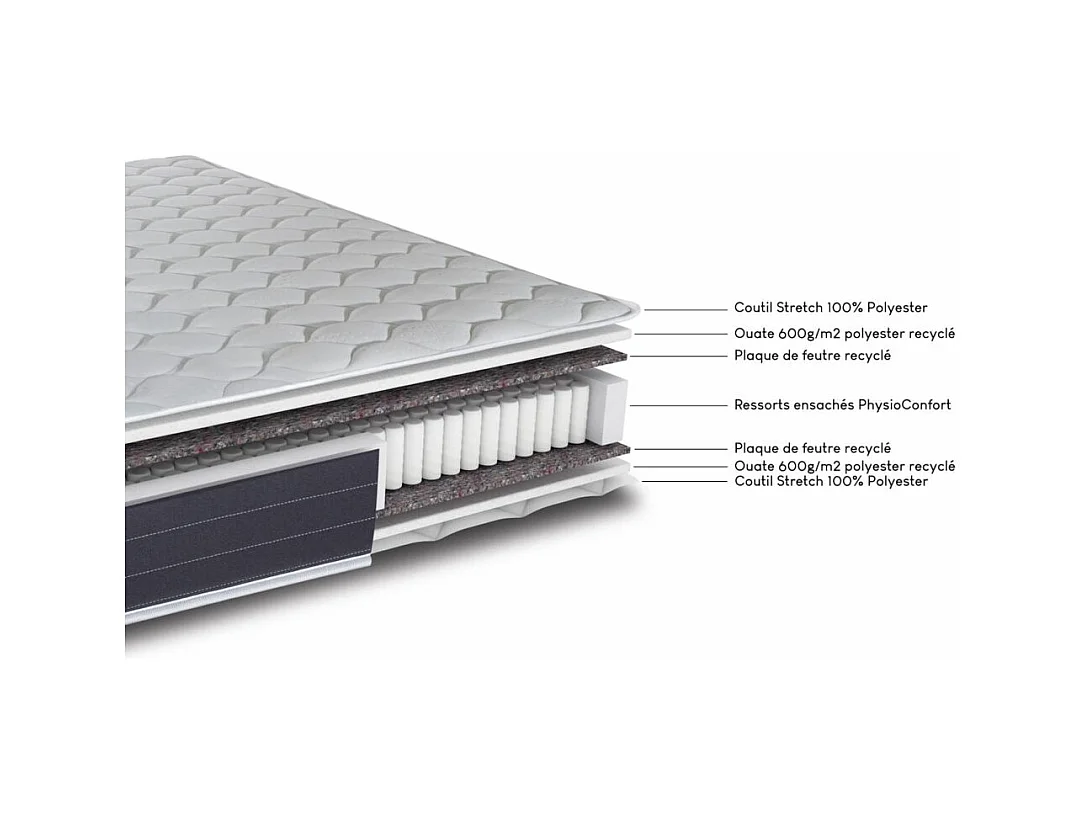 Matelas 140x190 Rhodes - Ressorts ensachés - Hauteur 24 cm - Soutien ferme