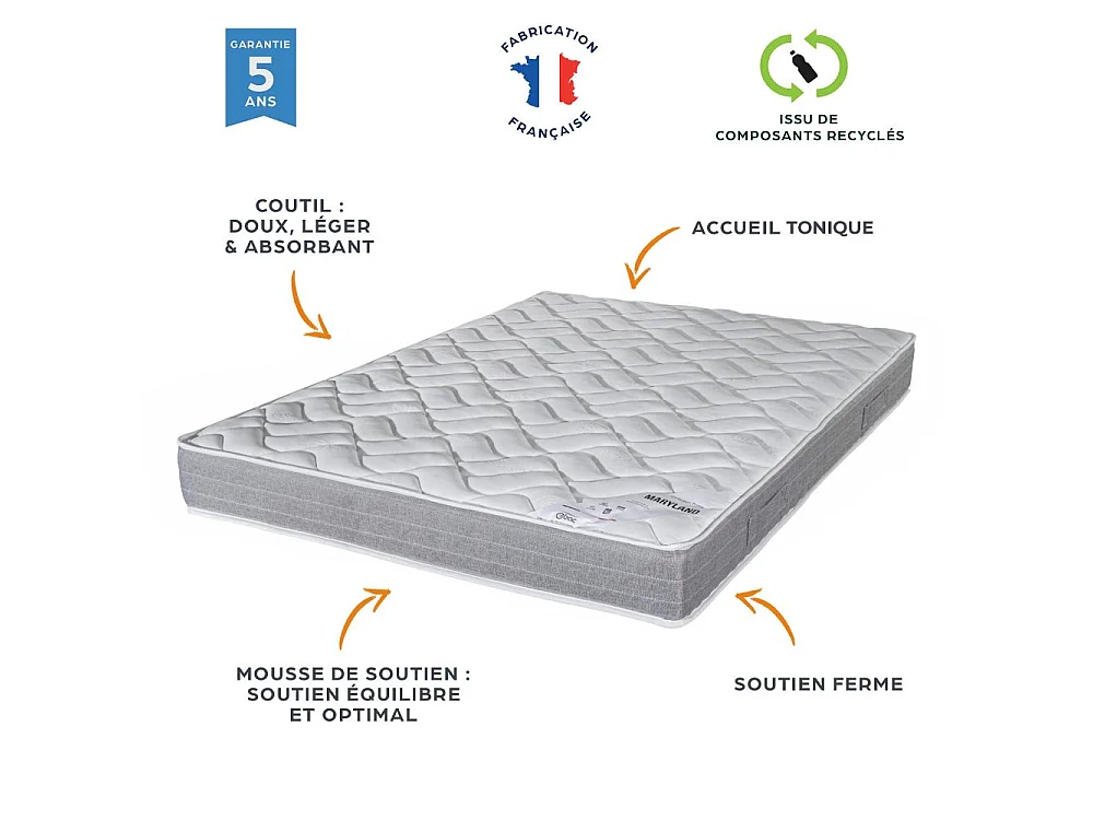 Matelas 80x190 Maryland - Mousse - Hauteur 20 cm - 3 zones - Soutien ferme