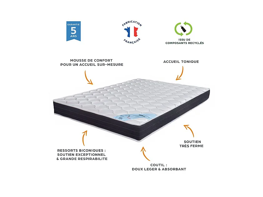 Matelas 80x200 Rubis - Ressorts - Hauteur 21 cm - Soutien très ferme