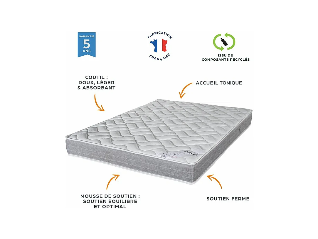 Matelas 90x190 Maryland - Mousse - Hauteur 20 cm - 3 zones - Soutien ferme