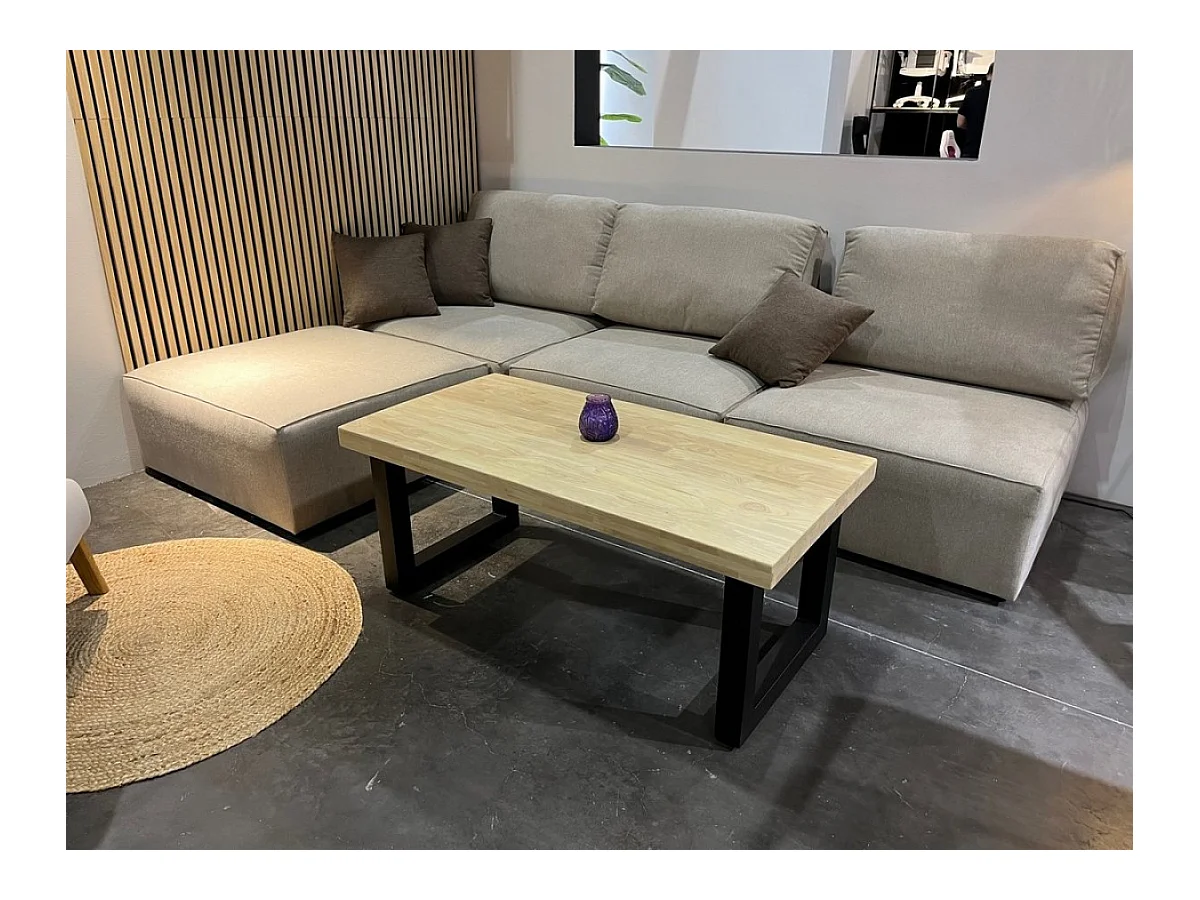 MATIKA - Table basse relevable en bois de chêne et acier noir