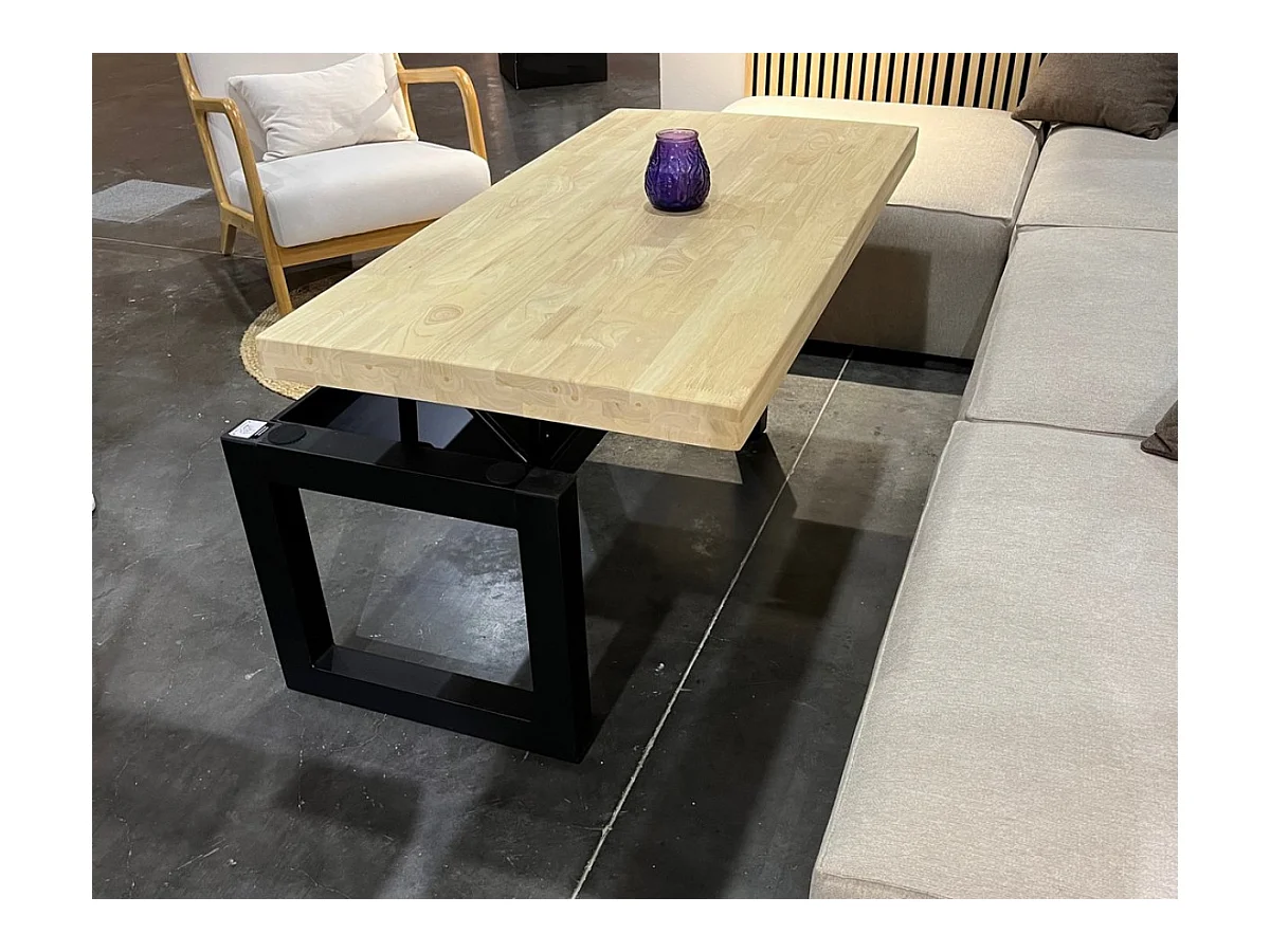 MATIKA - Table basse relevable en bois de chêne et acier noir