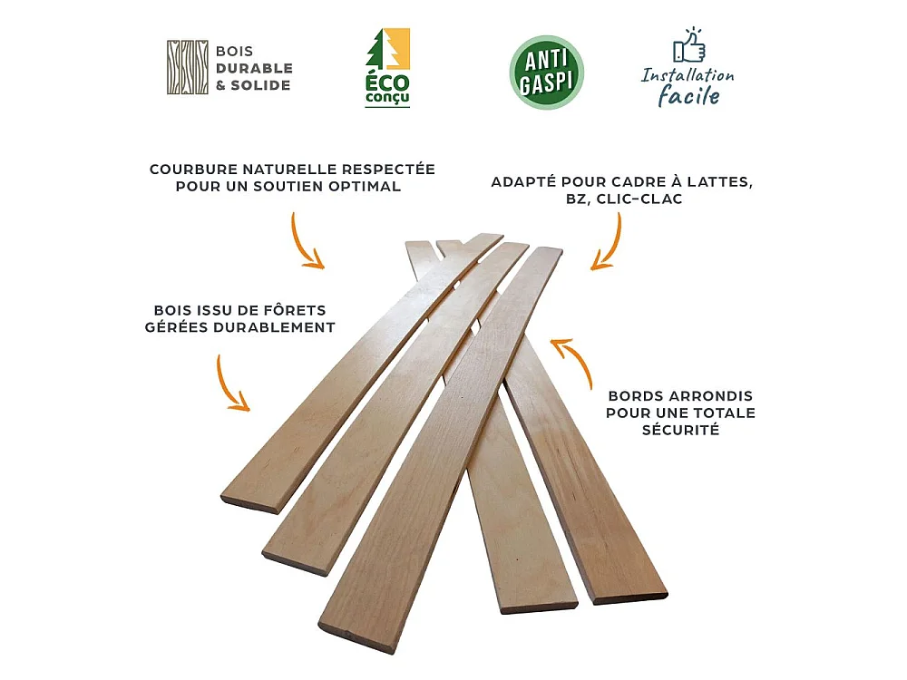 30 lattes - 780x48x8 mm - pour sommier / bz / clic clac