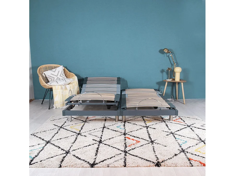 Sommier électrique S50 -Lattes bois -Réglage fermeté zone lombaires -2x70x190 -Gris