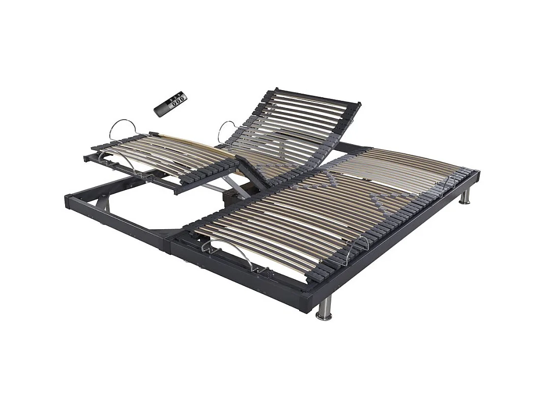 Sommier électrique S50 -Lattes bois -Réglage fermeté zone lombaires -2x70x190 -Gris