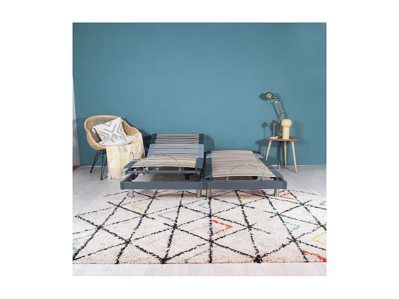 Sommier électrique S50 -Lattes bois -Réglage fermeté zone lombaires -2x70x190 -Gris