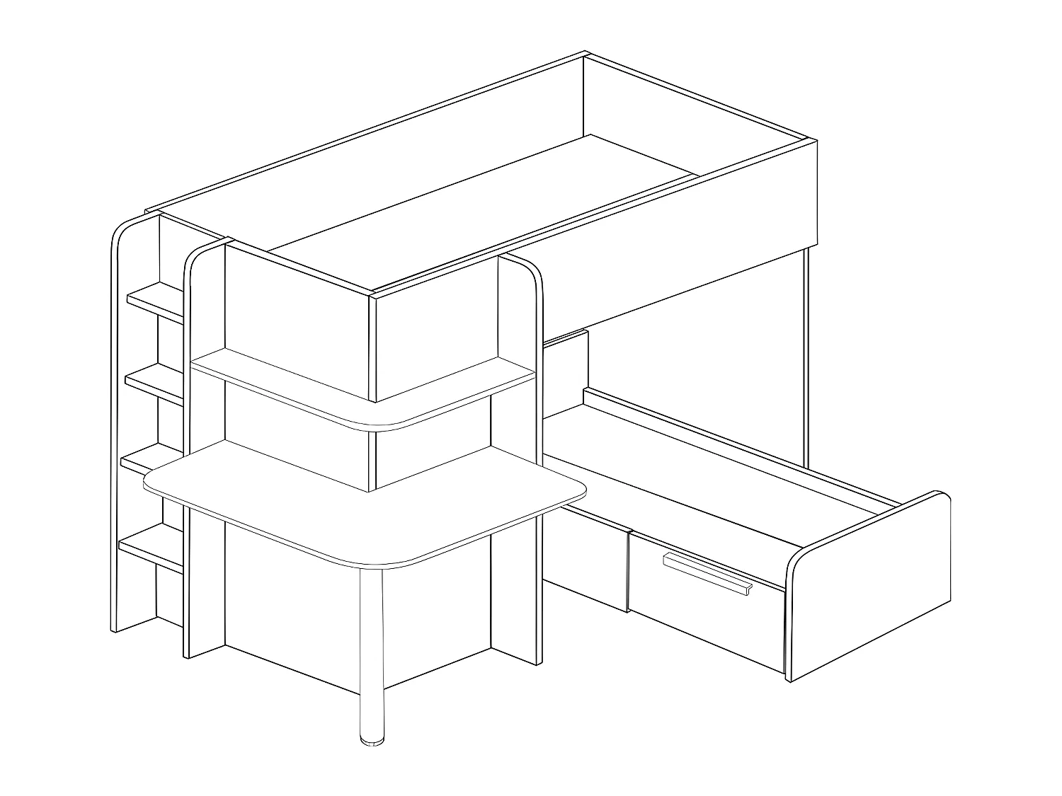 Lits superposés d'angle 2 x 90 x 190 cm - Avec bureau - Gris, blanc et noir + Matelas - SAMUEL