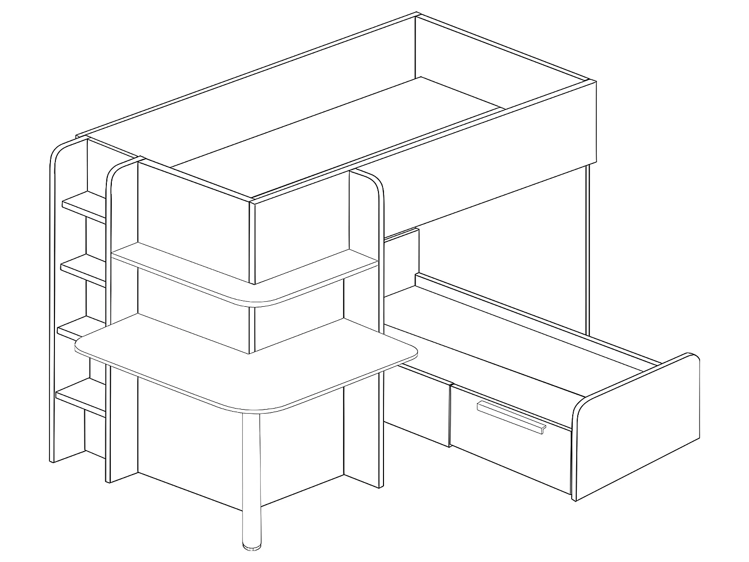 Lits superposés d'angle 2 x 90 x 190 cm - Avec bureau - Gris, blanc et noir + Matelas - SAMUEL